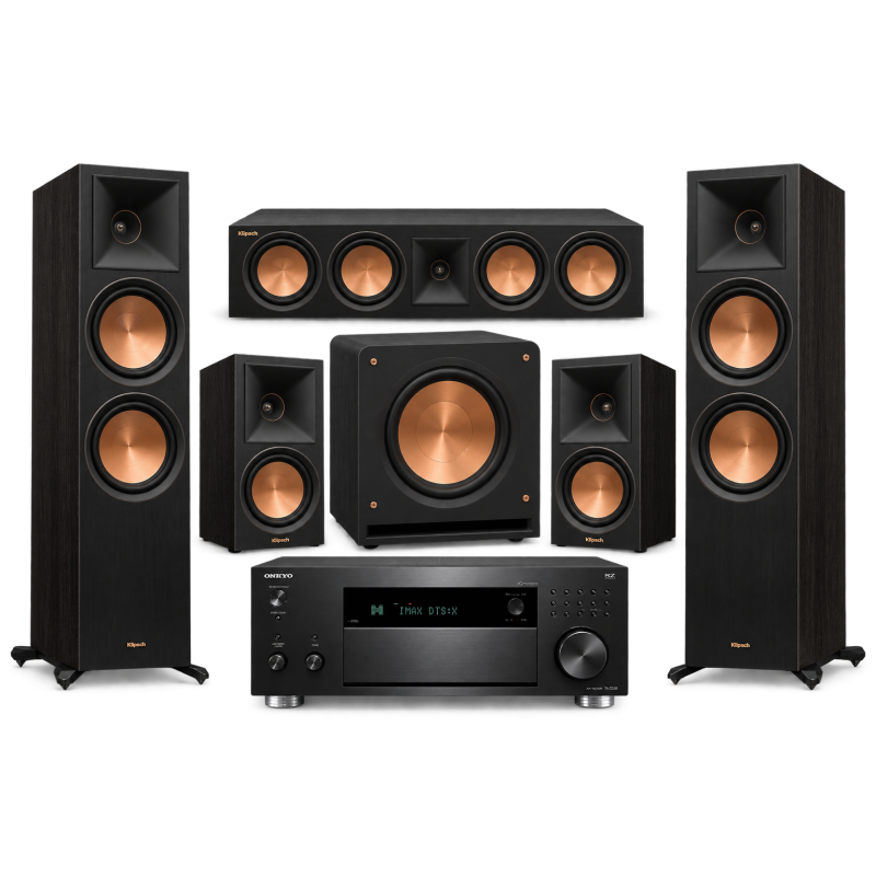 Zestaw Kina Domowego Klipsch RP-8000F II + RP-600M II + RP-504C II + RP-1200SW + Onkyo TX-RZ50